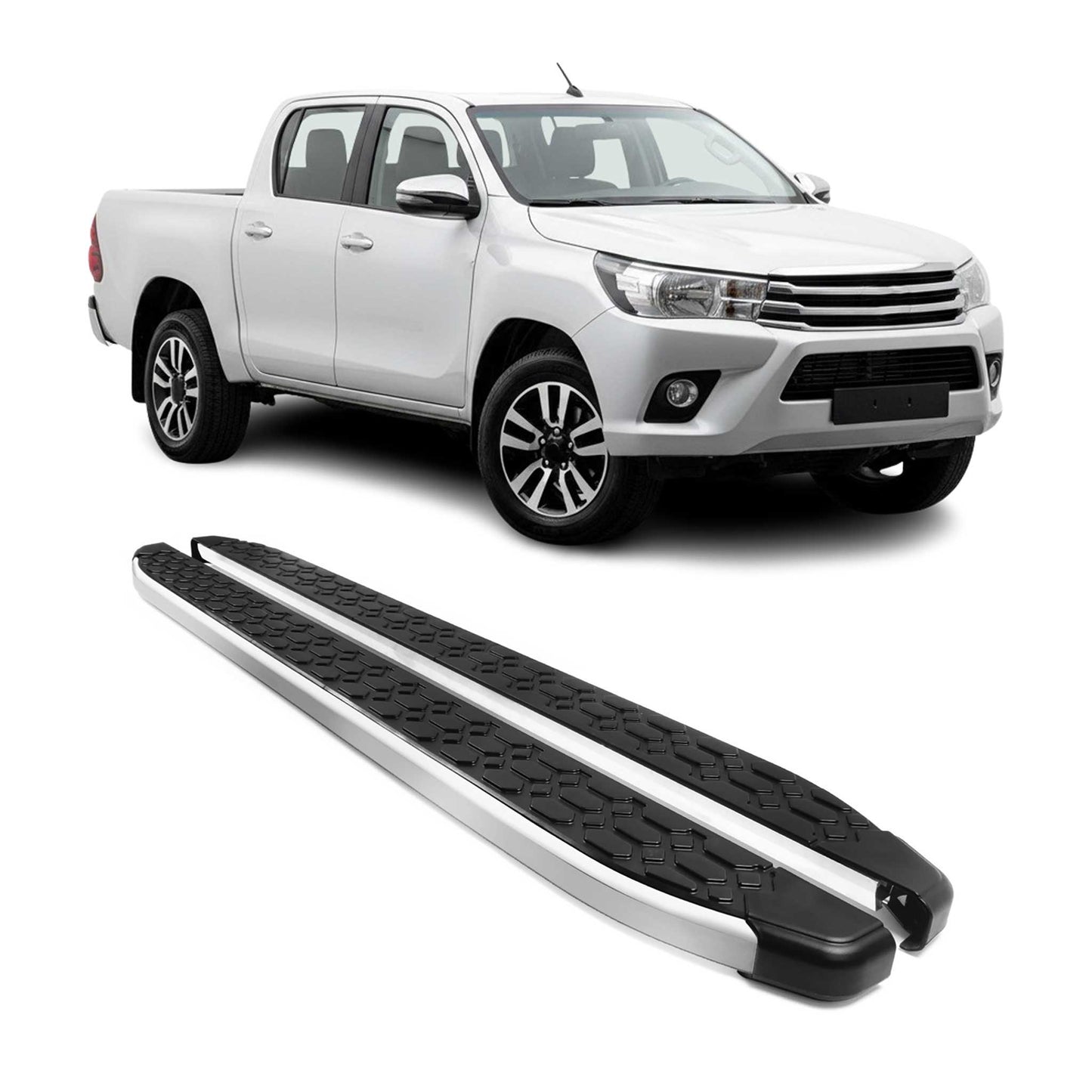 Alu Trittbretter Seitenschutz für Toyota Hilux DoubleCab 2015-2025 Schwarz Grau