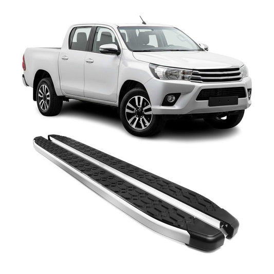 Alu Trittbretter Seitenschutz für Toyota Hilux DoubleCab 2015-2025 Schwarz Grau