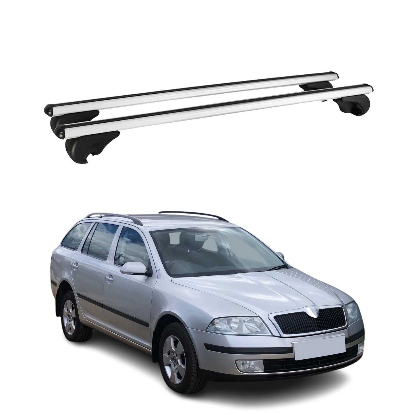 Portbagaj de plafon pentru Skoda Octavia mk2 Estate 2004-2013 75kg aluminiu argintiu 2x