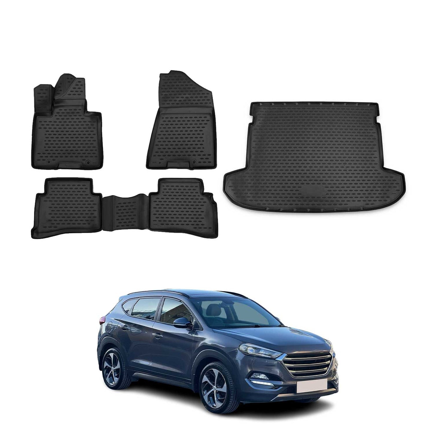 Fußmatten & Kofferraumwanne Set für Hyundai Tucson 2015-2021 TPE Schwarz