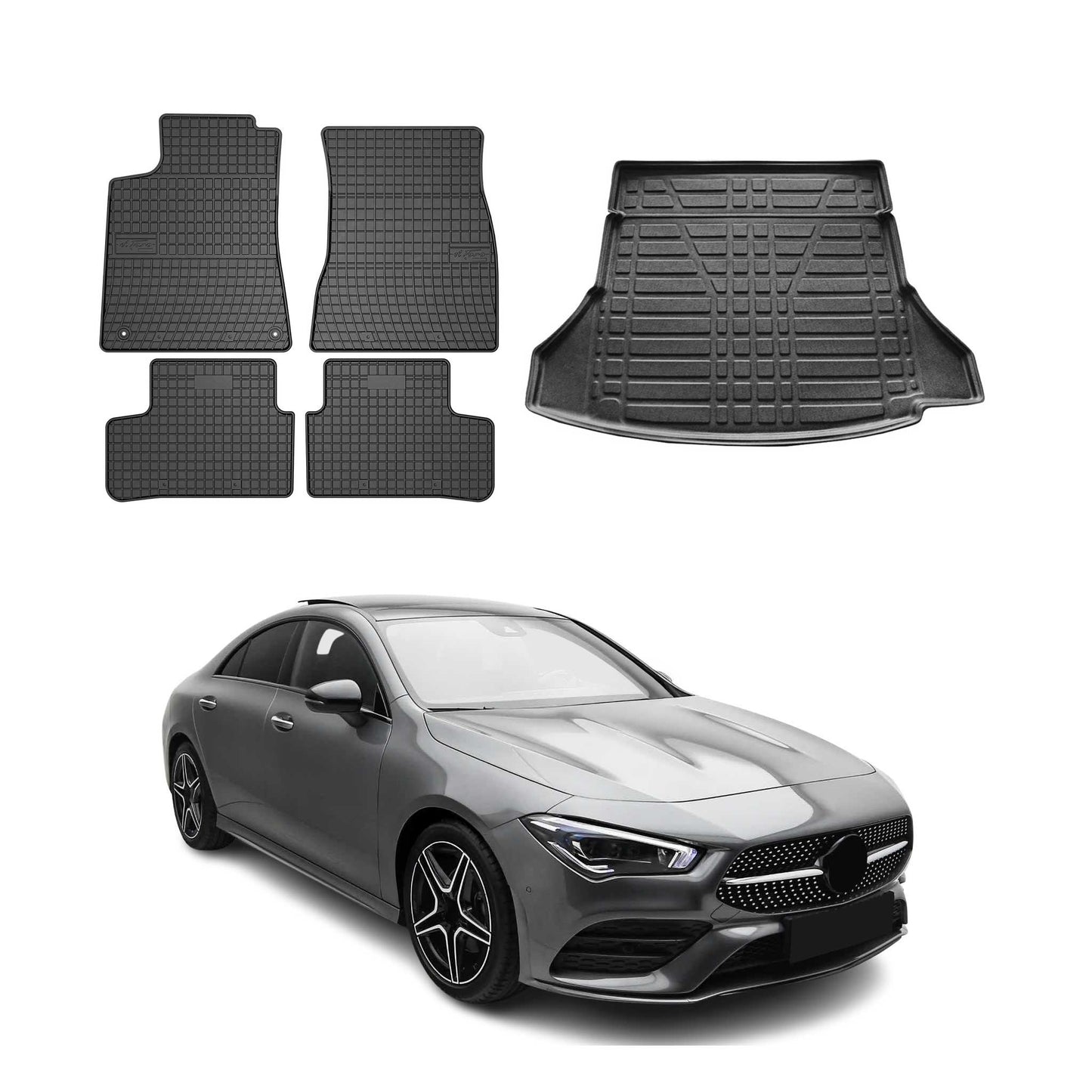 Fußmatten & Kofferraumwanne Set für Mercedes CLA C118 2019-2025 Gummi Schwarz 5x