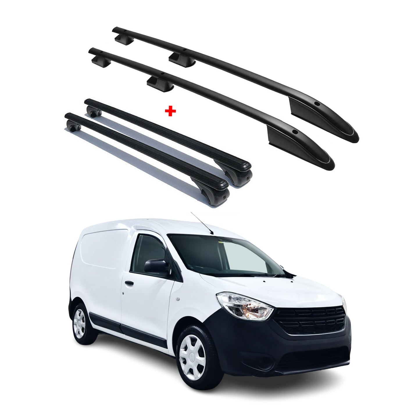 SET portbagaj plafon + șine plafon pentru Dacia Dokker 2012-2021, aluminiu, negru, 4 bucăți