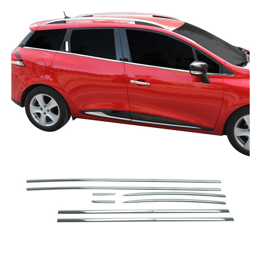 Benzi decorative pentru geamuri Renault Clio Grandtour 2012-2019, oțel inoxidabil, 8 bucăți
