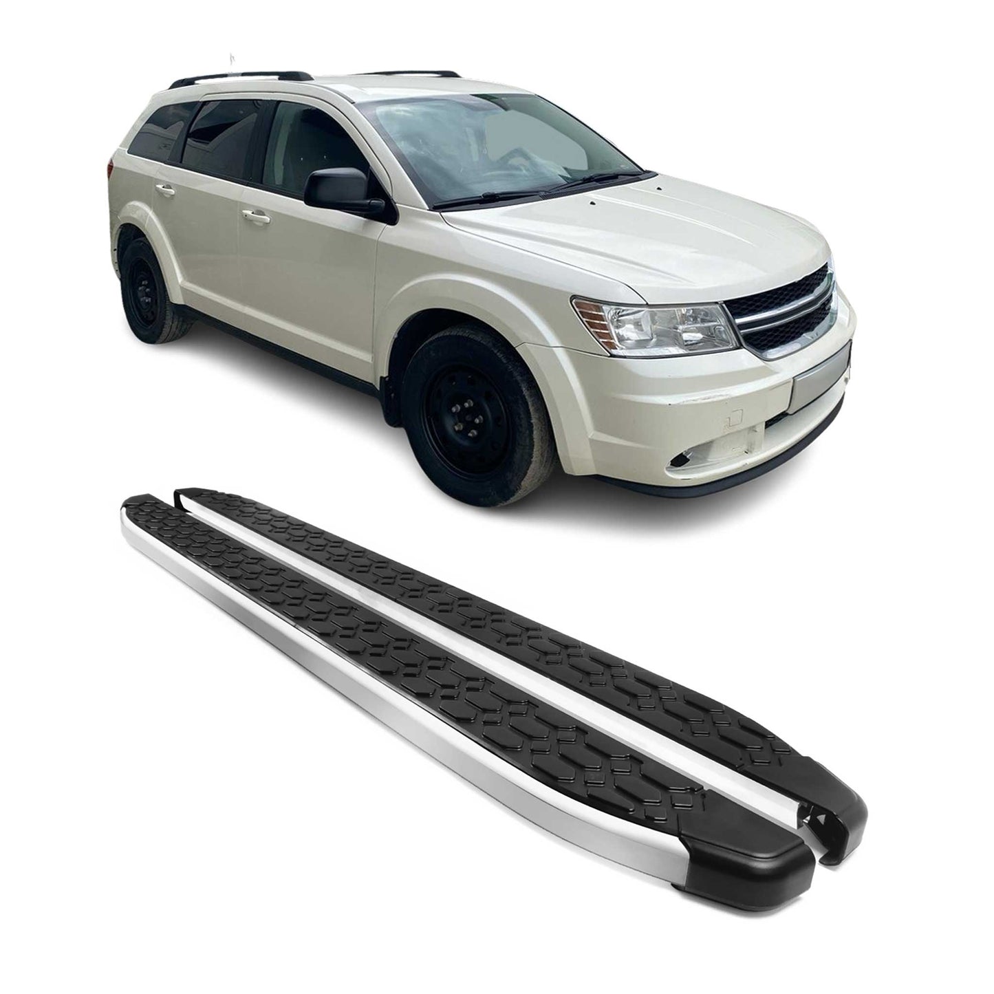 Alu Trittbretter Seitenschweller für Dodge Journey 2008-2024 Schwarz Silber 2tlg