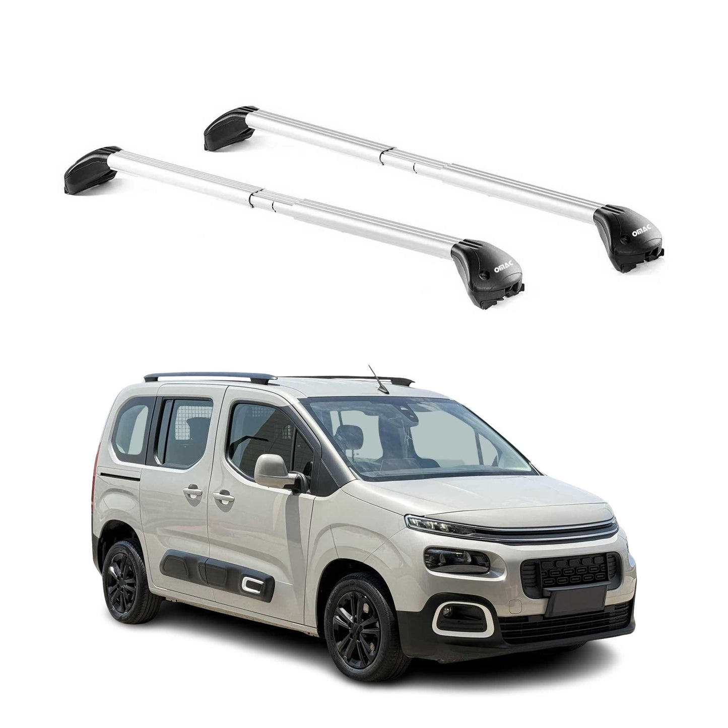 Portbagaj de plafon pentru Citroen Berlingo 2008-2025 100kg aluminiu argintiu 2 piese ABE
