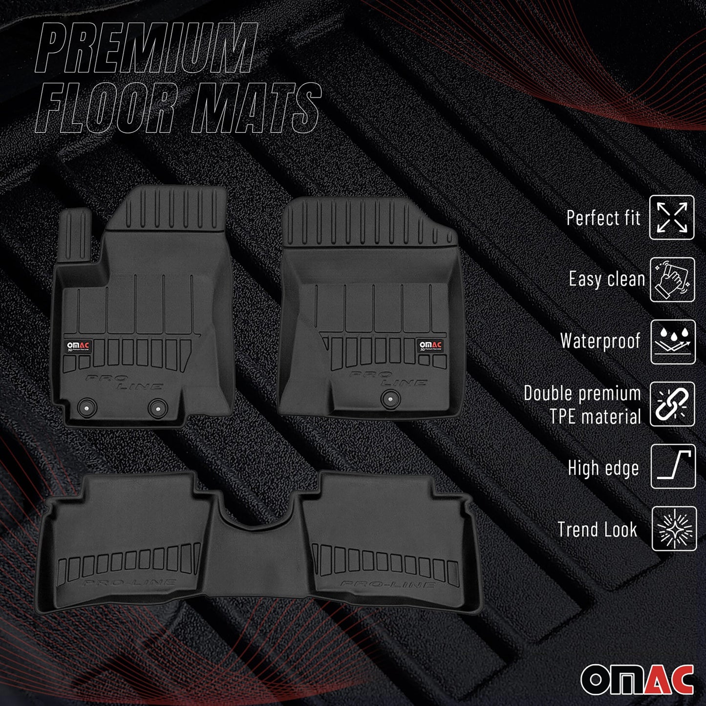 Covorașe auto Hyundai i20 2008-2014, TPE, negre, 3 buc.