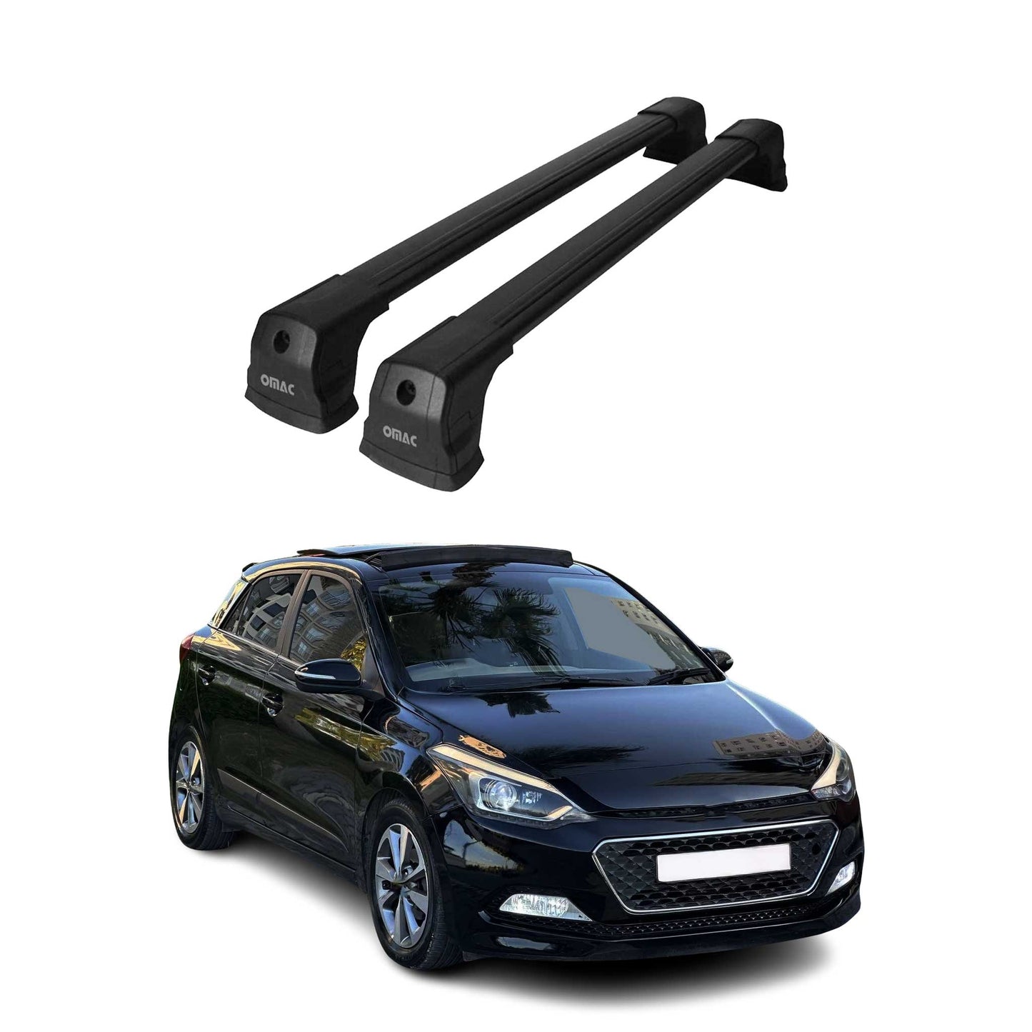 Portbagaj de plafon pentru Hyundai i20 2014-2020 hatchback 75kg aluminiu negru 2x