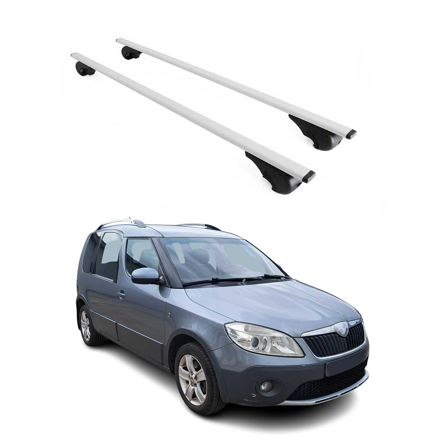 Portbagaj de plafon pentru Skoda Roomster Praktik 2007-2015 75kg metal argintiu 2x