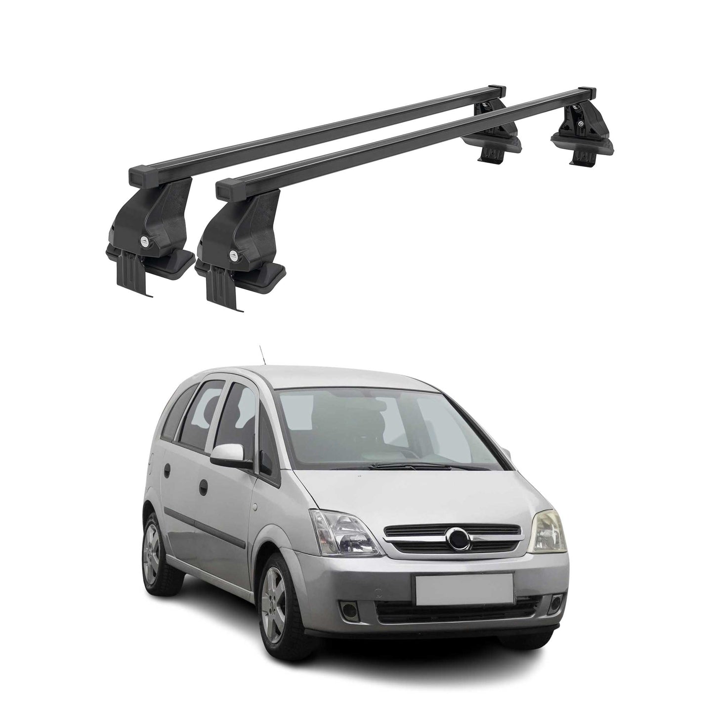 Menabo Dachträger Grundtäger für Opel Meriva 2003-2010 50kg Stahl Schwarz 2 tlg