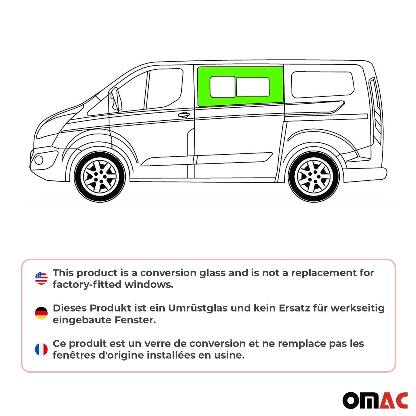 Geam lateral, geam glisant pentru Ford Transit Custom 2013-2024, stânga L1 L2