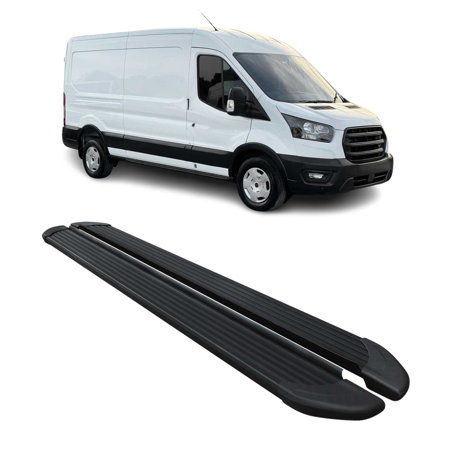 Trittbretter Seitenschweller für Ford e-Transit 2022-2025 L3 Alu Schwarz 2x