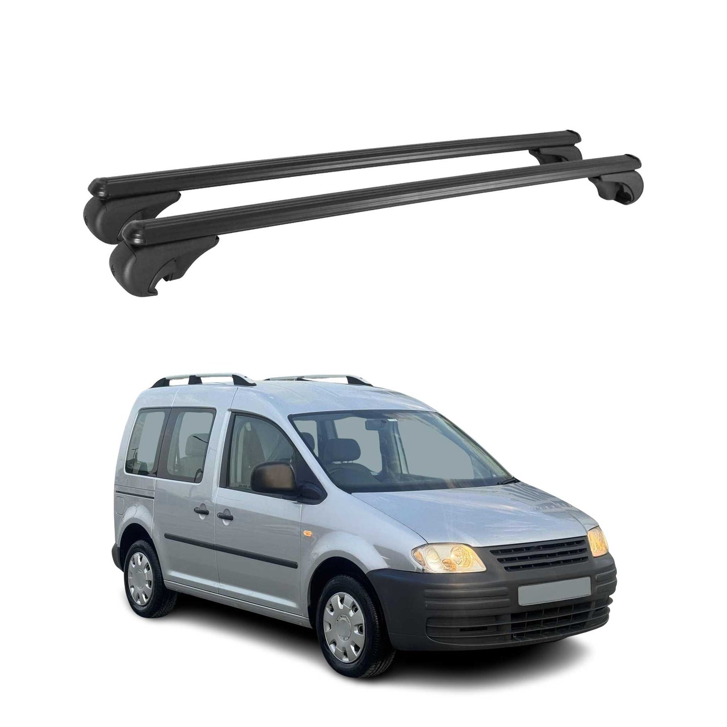 Dachträger Grundtäger für VW Caddy 2004-2015 75kg Aluminium Schwarz 2tlg