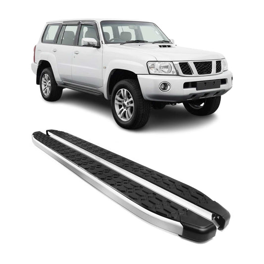 Alu Trittbretter Seitenschweller für Nissan Patrol 2010-2022 Schwarz Silber 2tlg