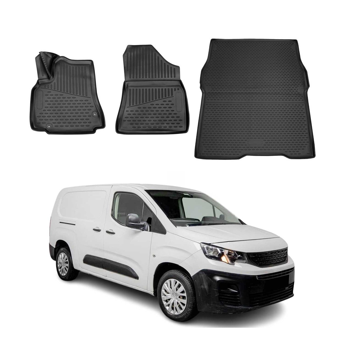 Set covorașe cauciuc + portbagaj pentru Peugeot Partner 2018-2023 TPE Negru