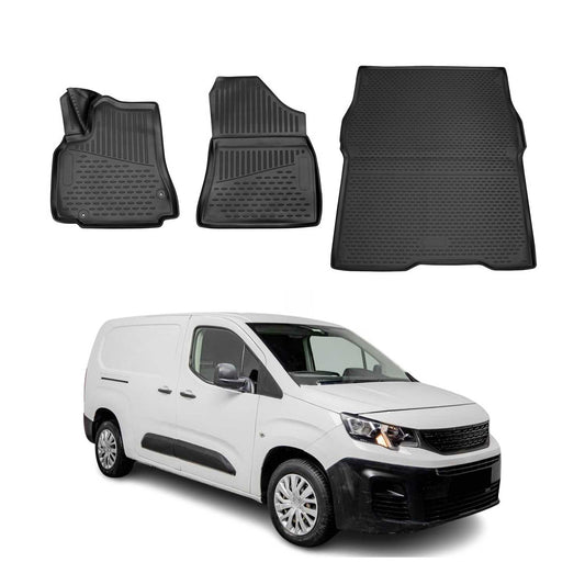 Set covorașe cauciuc + portbagaj pentru Peugeot Partner 2018-2023 TPE Negru