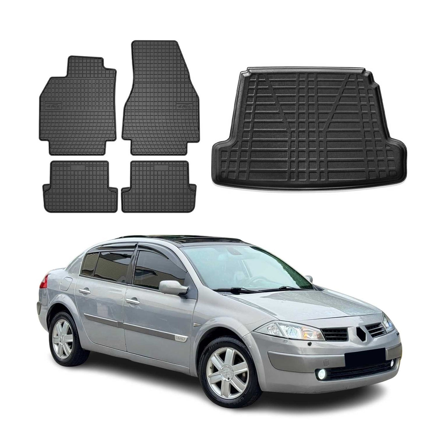 Fußmatten & Kofferraumwanne Set für Renault Megane Stufenheck 2004-2010 Gummi 5x