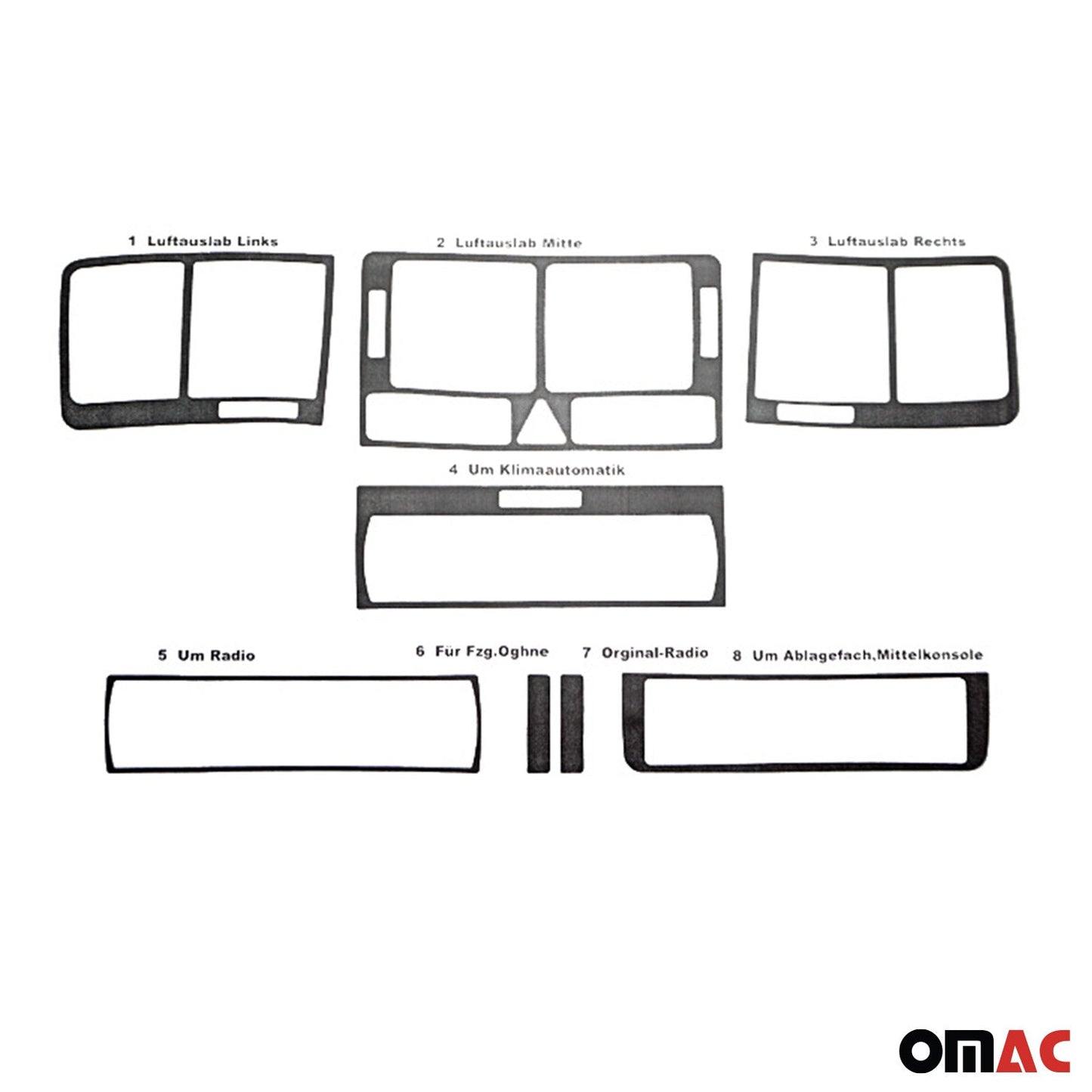 Ornamente interioare cockpit pentru Audi A2 8Z0 2000-2005, aspect aluminiu, 8 bucăți