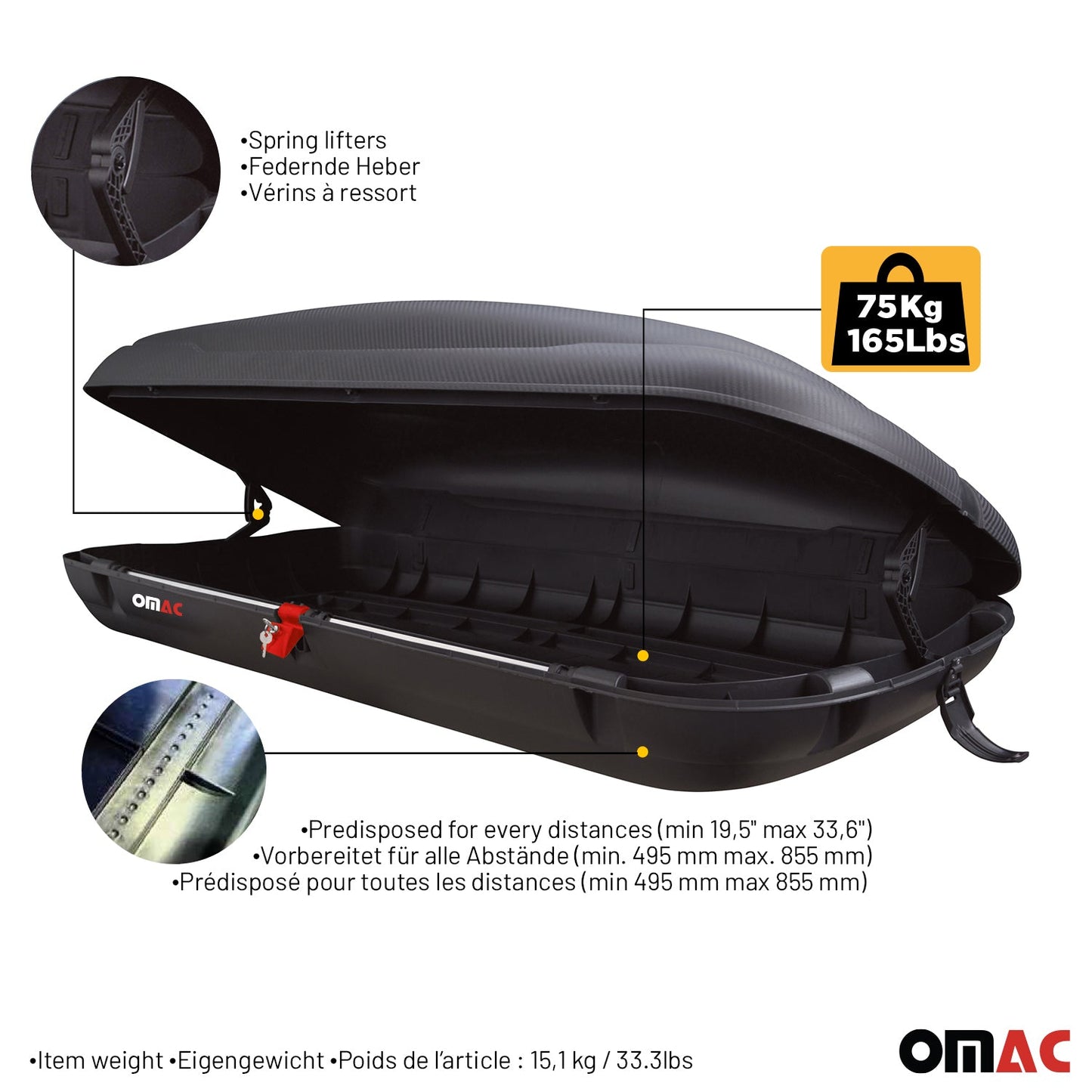 OMAC Dachbox Dachkoffer Gepäckbox 400 Liter Carbonlook Abschließbar Autobox