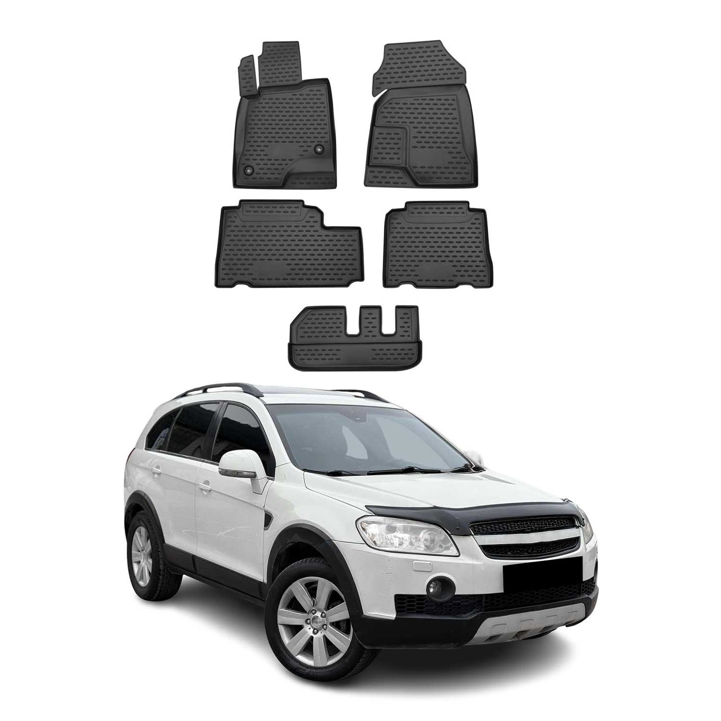 Dywaniki gumowe do Chevroleta Captiva 2006-2017, czarne, zestaw 5 sztuk