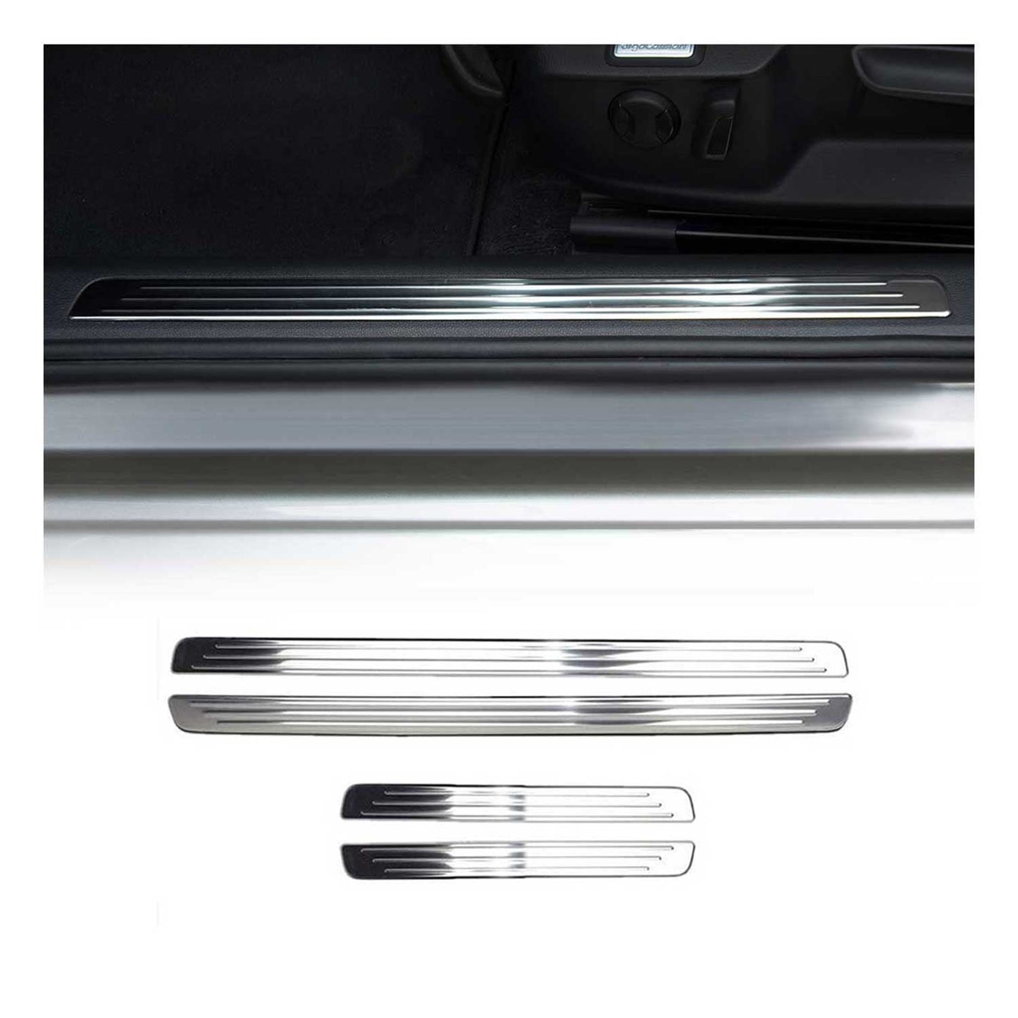 Ornamente prag uși pentru VW Caddy 2015-2025, oțel inoxidabil, argintiu, set 4 piese