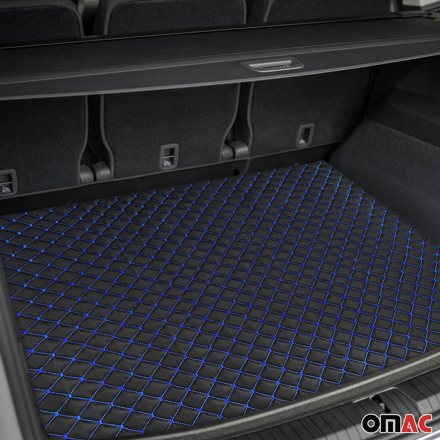 140 cm x 100 cm Tłoczona czarna sztuczna skóra z niebieskim ściegiem diamentowym, tapicerka samochodowa