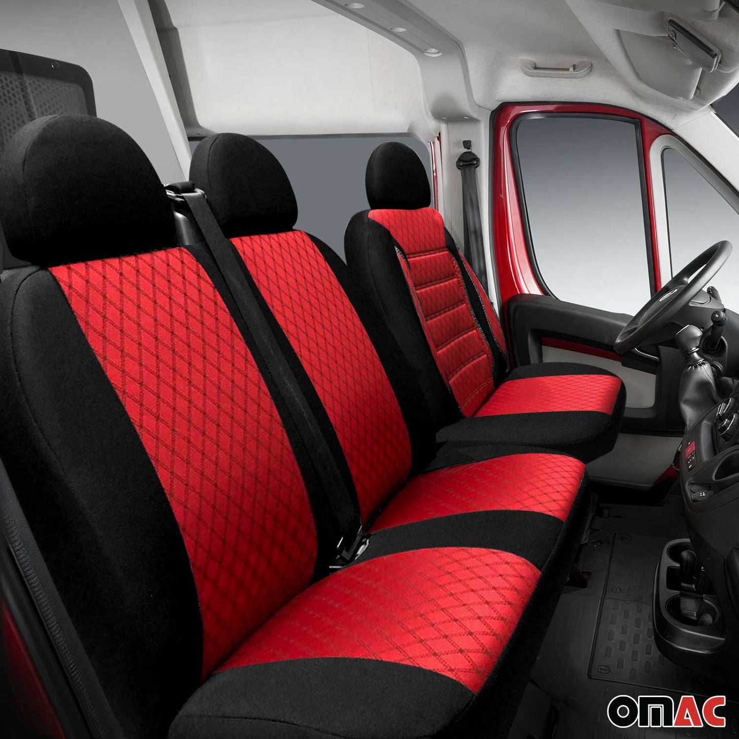Huse scaune pentru VW Transporter T5 2003-2015, negru/roșu, 2+1 față