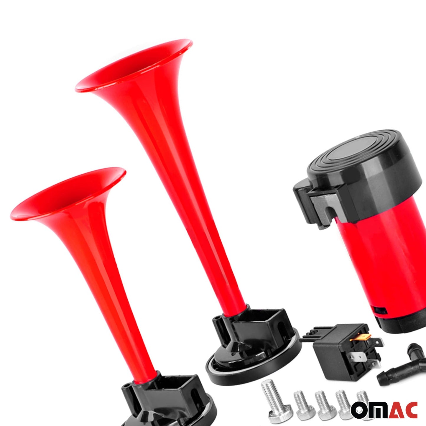 12V/115dB Czerwony 2-trąbkowy kompresor pneumatyczny głośny do samochodów, łodzi, ciężarówek, pojazdów osobowych