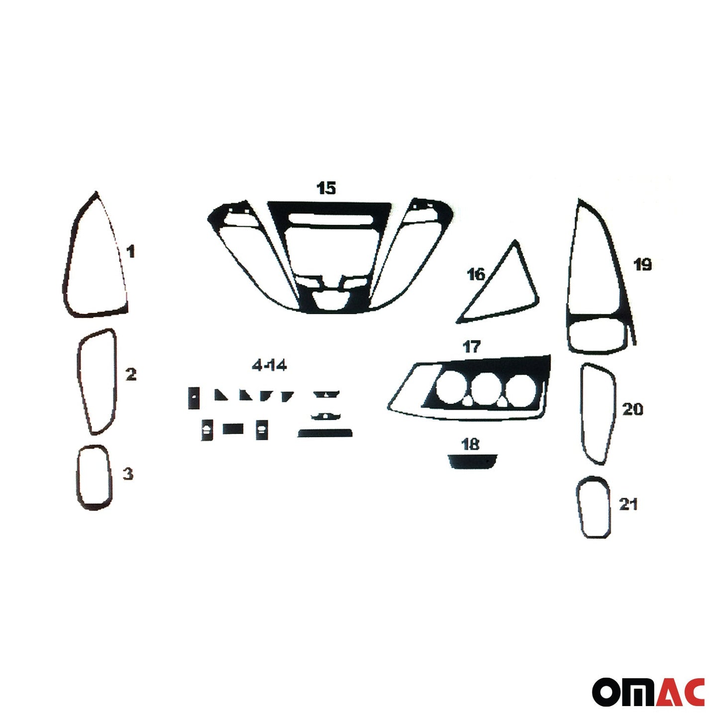 Ornamente interioare cockpit pentru Ford Transit Tourneo 2012-2024, aspect carbon, 22 bucăți