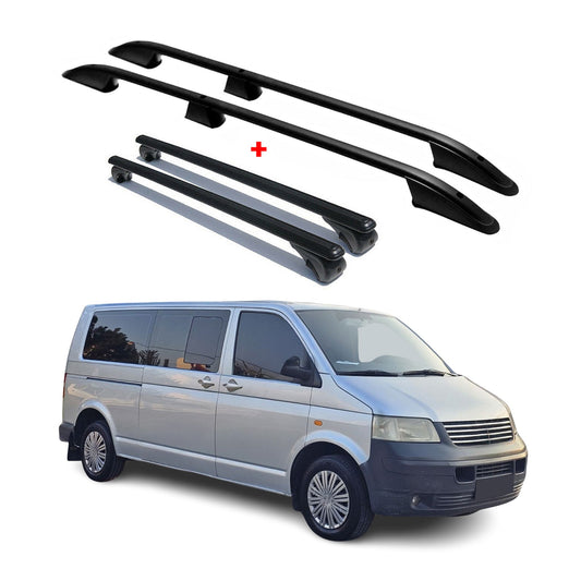 Dachreling + Dachträger für VW T5 T6 Transporter L2 Langer  Alu Schwarz 4x
