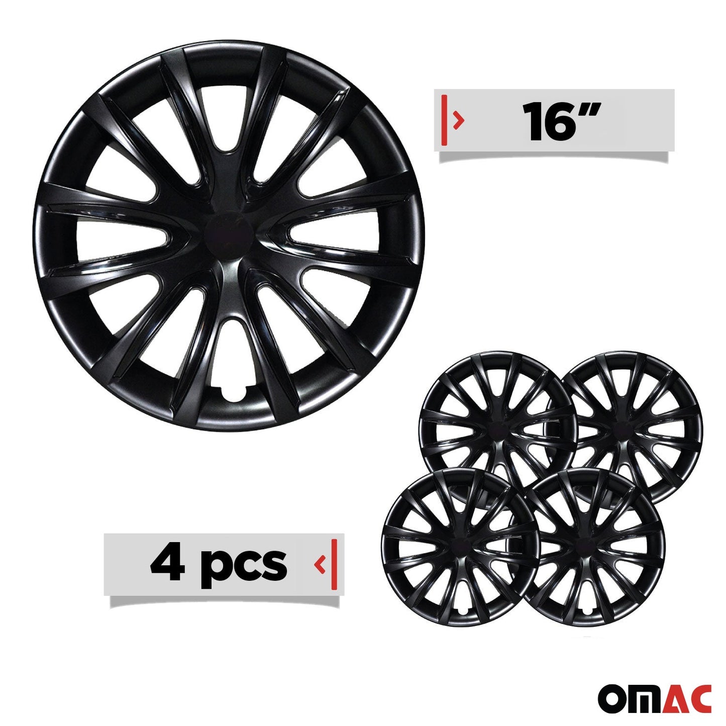4x Capace roți 16 inch Negre și Negre