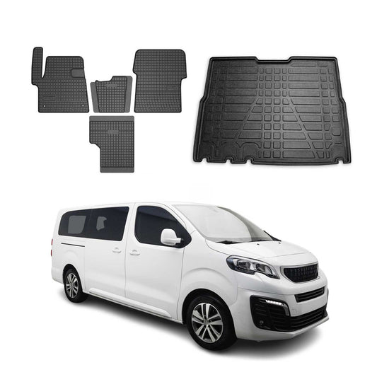Set covorașe și portbagaj pentru Peugeot Expert Traveller 2017-2025, cauciuc, 5x