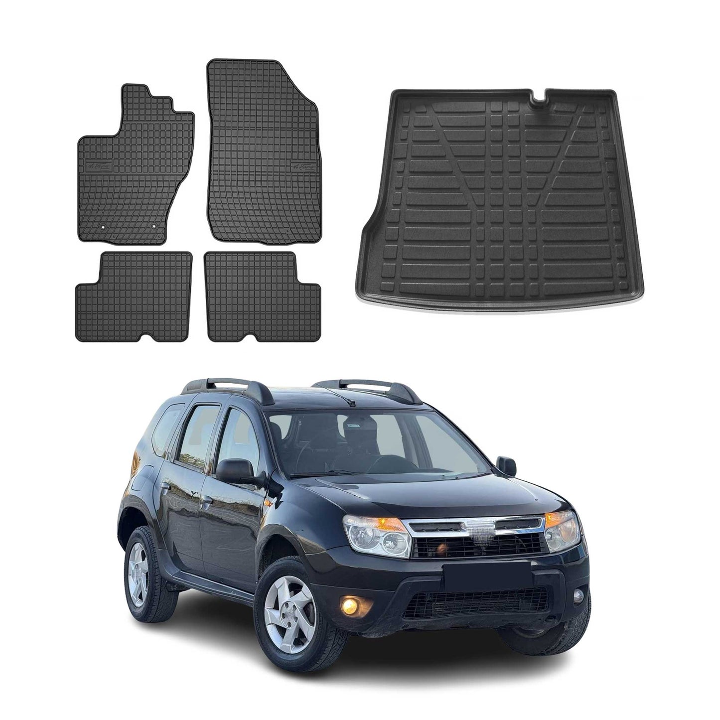 Set covorașe și portbagaj pentru Dacia Duster 2 2010-2018, cauciuc, negru, 5 buc.