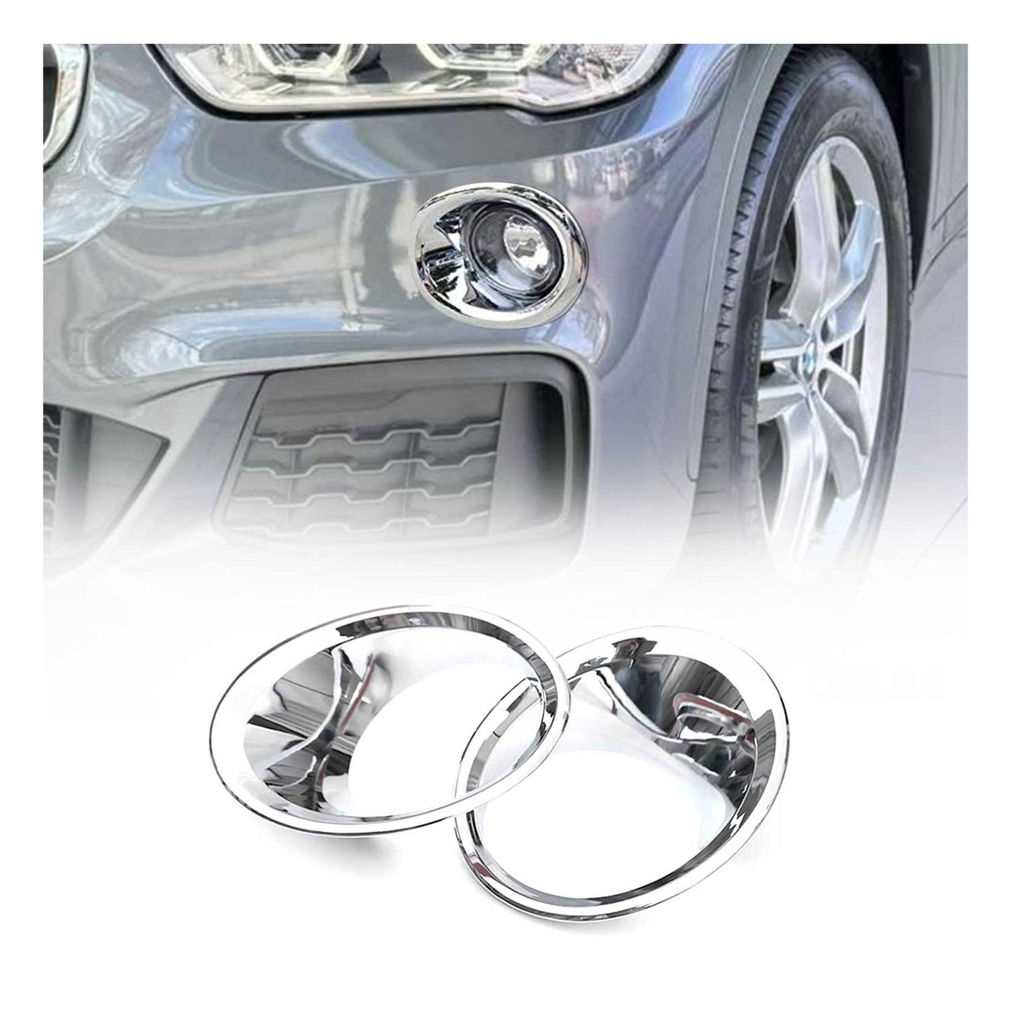 Nebelscheinwerfer Rahmen Umrandung für BMW X1 F48 2014-2020 Chrom ABS Silber 2x