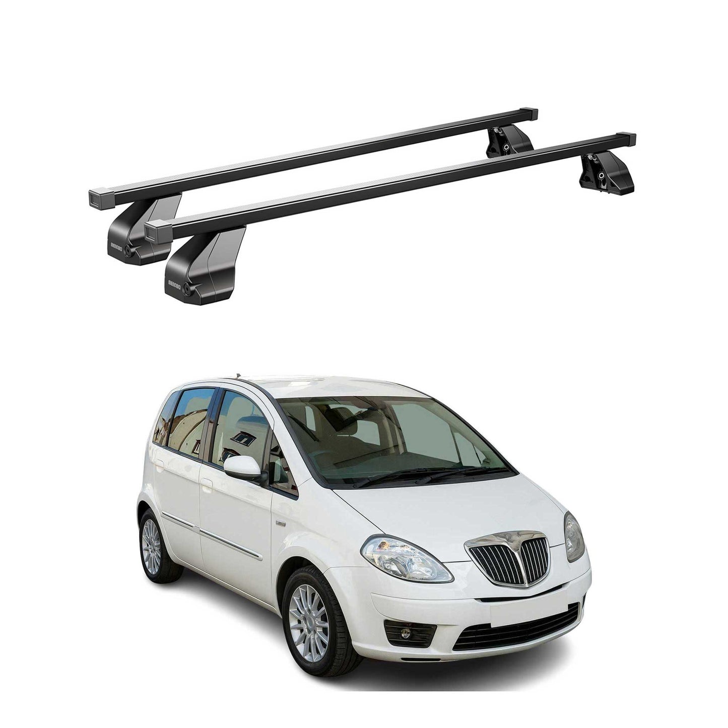 Menabo Dachträger Grundtäger für Lancia Musa 2004-2006 75kg Stahl Schwarz 2 tlg