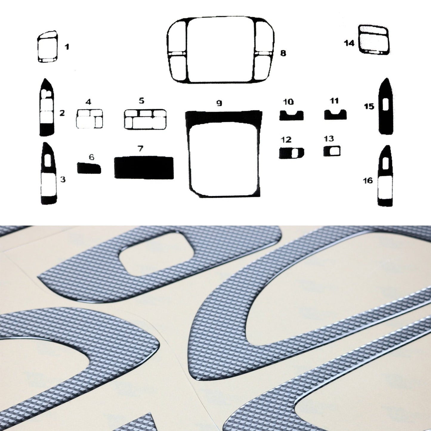 Ornamente interioare cockpit pentru Toyota Land Cruiser 100 1998-2003, aspect carbon, 16 bucăți