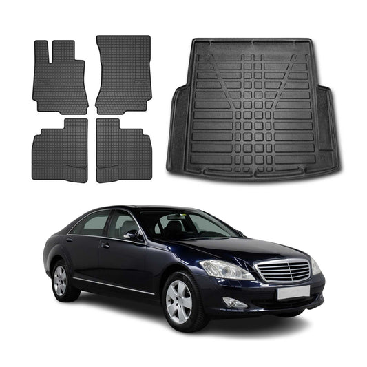 Fußmatten & Kofferraumwanne Set für Mercedes S Klasse W221 2005-2013 Gummi 5x