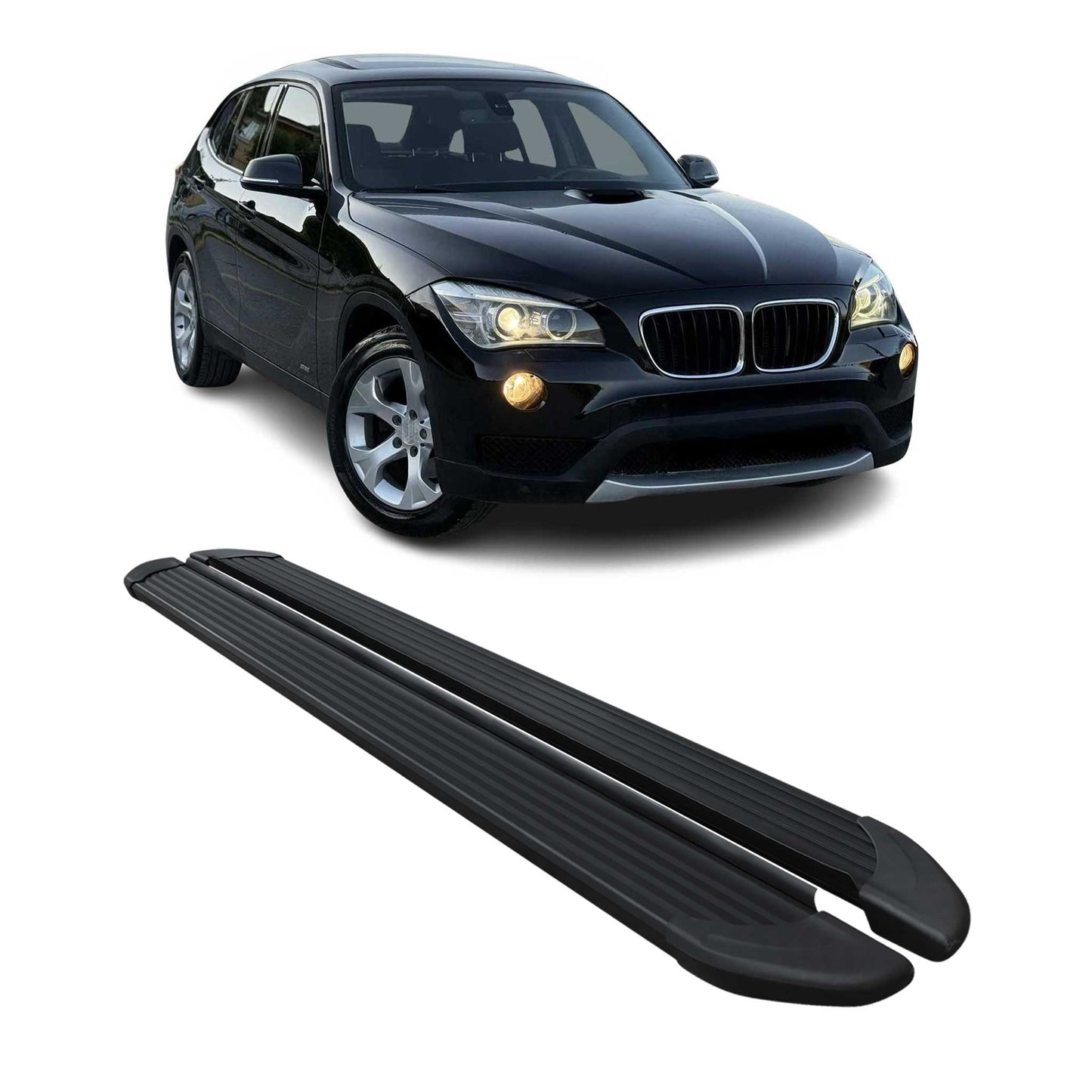 Listwy progowe/progi boczne do BMW X1 2009-2015, aluminiowe, czarne, 2 sztuki