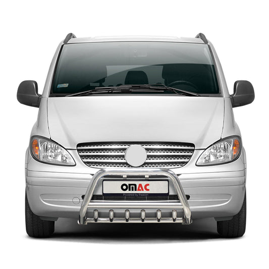 Bară de protecție/buton față pentru Mercedes Vito W639 2003-2010, omologată ABE, oțel, argintiu