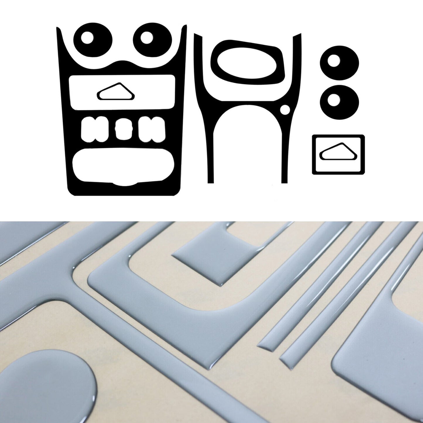 Ornamente interioare cockpit pentru Dacia Sandero 2008-2012, aspect aluminiu, 18 piese