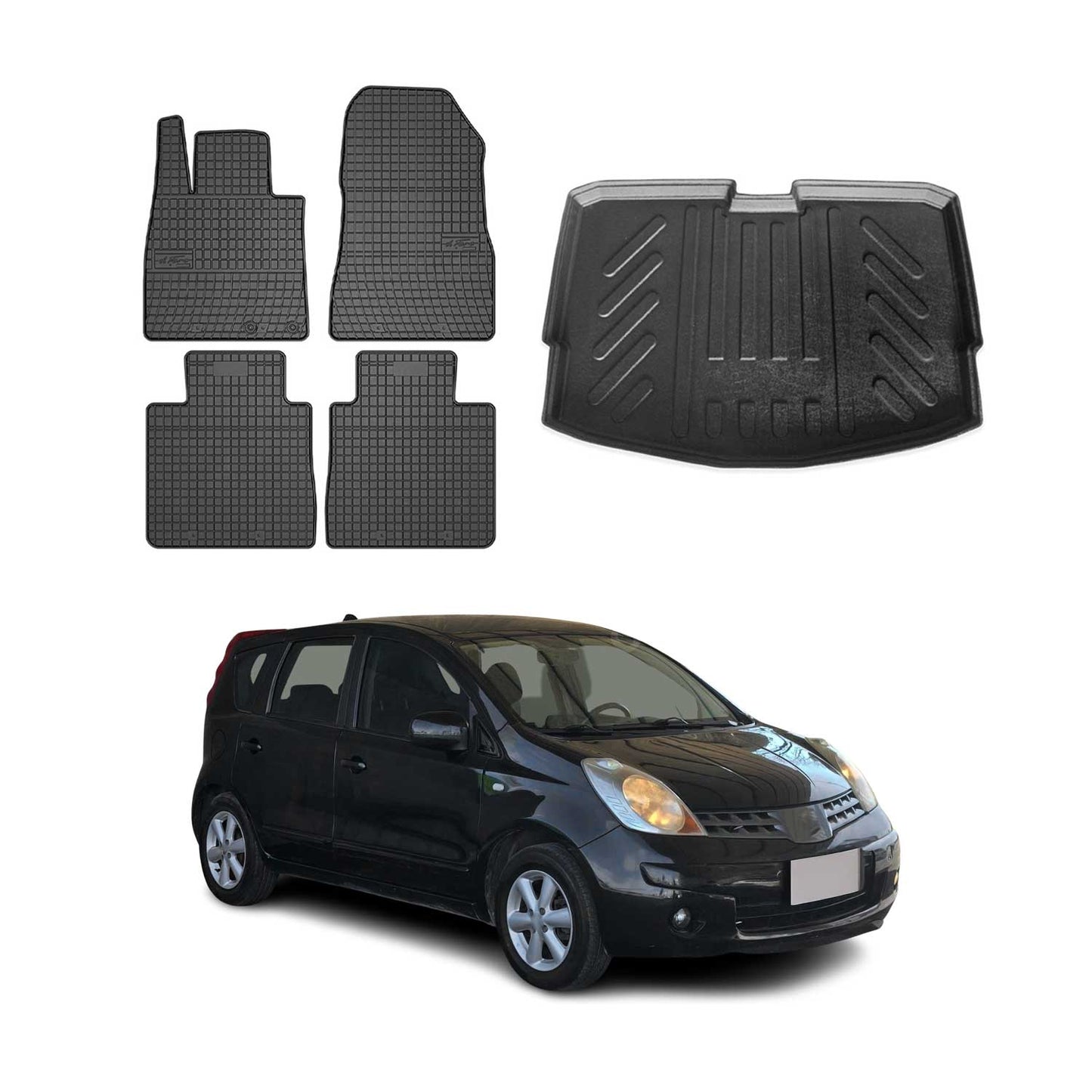 Set covorașe și tapițerie portbagaj pentru Nissan Note E12 2012-2016, cauciuc, negru, 5 buc.