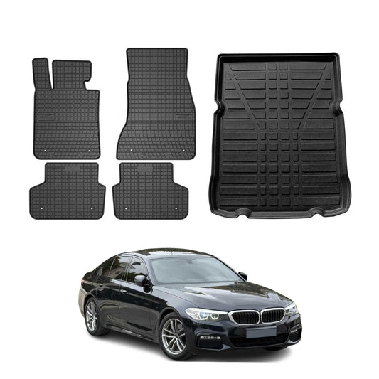 Fußmatten & Kofferraumwanne Set für BMW 5er G30 2017-2024 Gummi Schwarz TPE 5x
