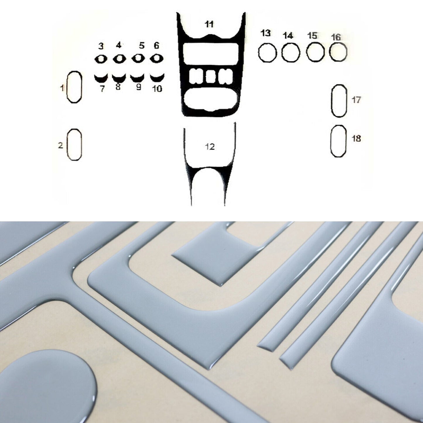 Set ornamente interioare pentru Dacia Duster 2010-2012, aspect aluminiu, 18 piese