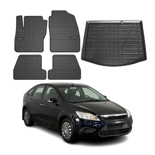 Set covorașe și portbagaj pentru Ford Focus mk2 2004-2011 cu cinci uși, cauciuc, 5x