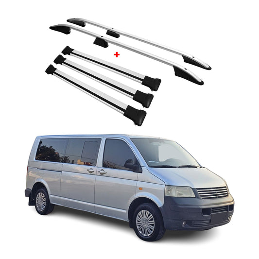 Dachreling + Dachträger für VW T5 T6 Transporter L2 Langer Radstand Alu Grau 5x