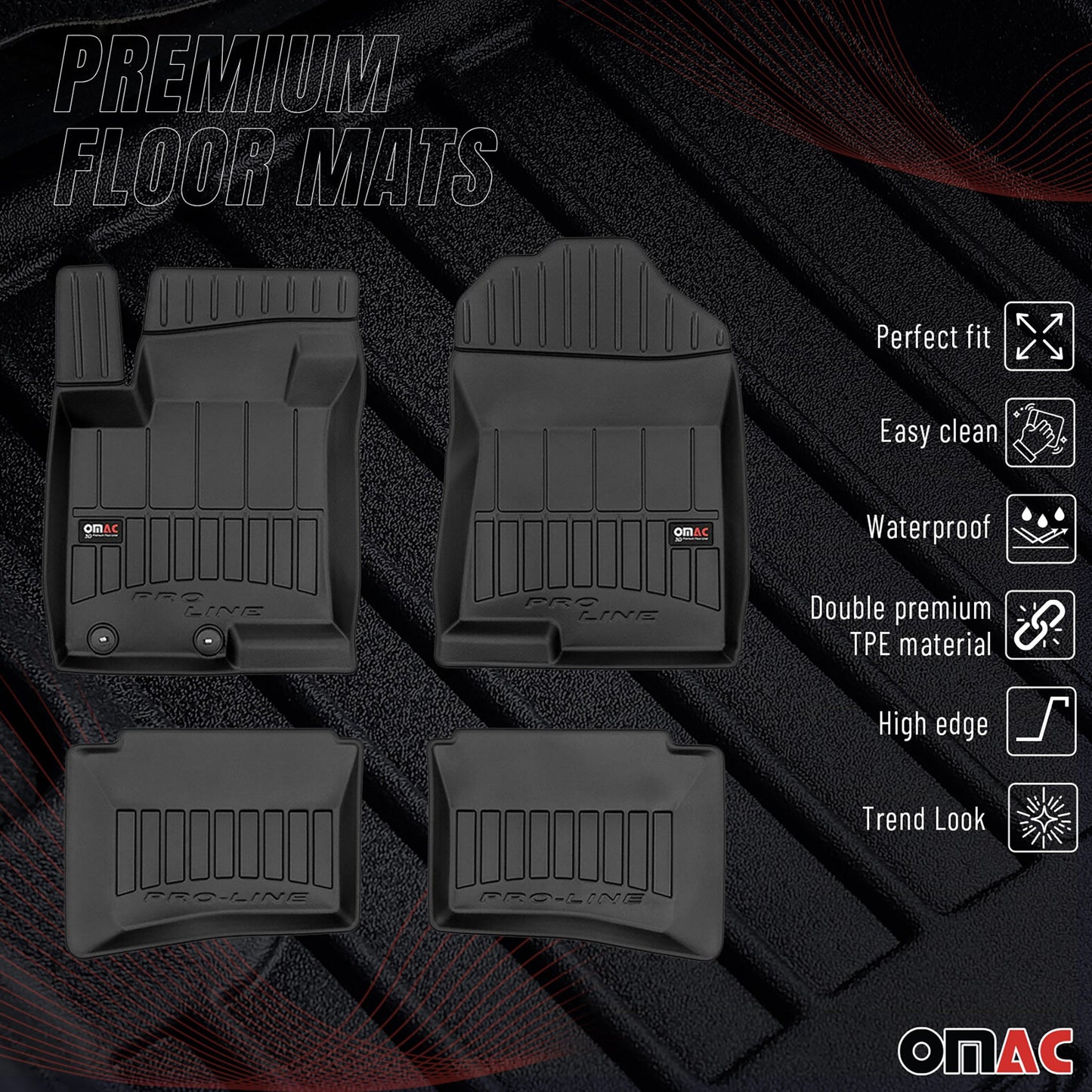 OMAC Gummi Fußmatten für Hyundai i20 2020-2025 Premium TPE Automatten Schwarz 4x