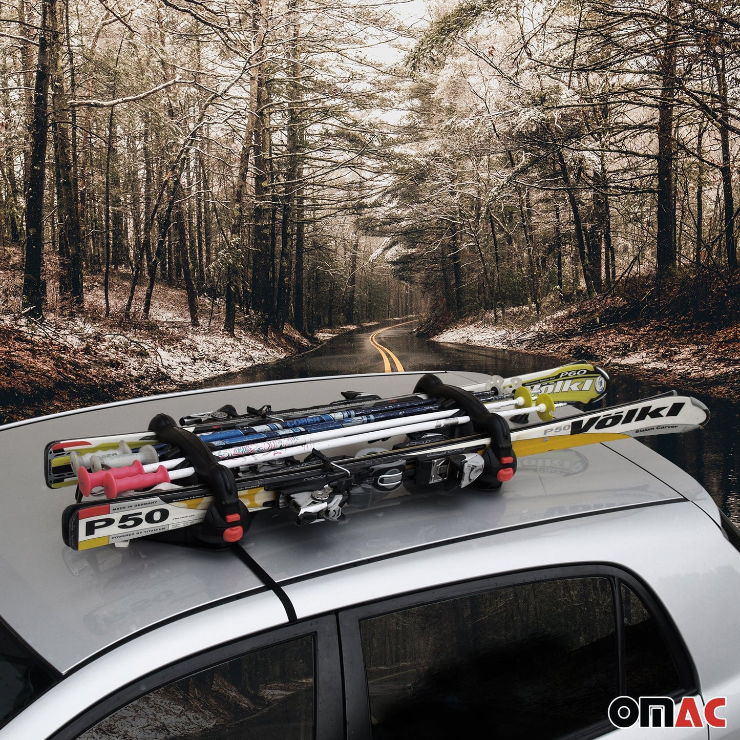 Menabo Magnetyczny bagażnik dachowy na narty i snowboard, zamykany na klucz, czarny, 2x