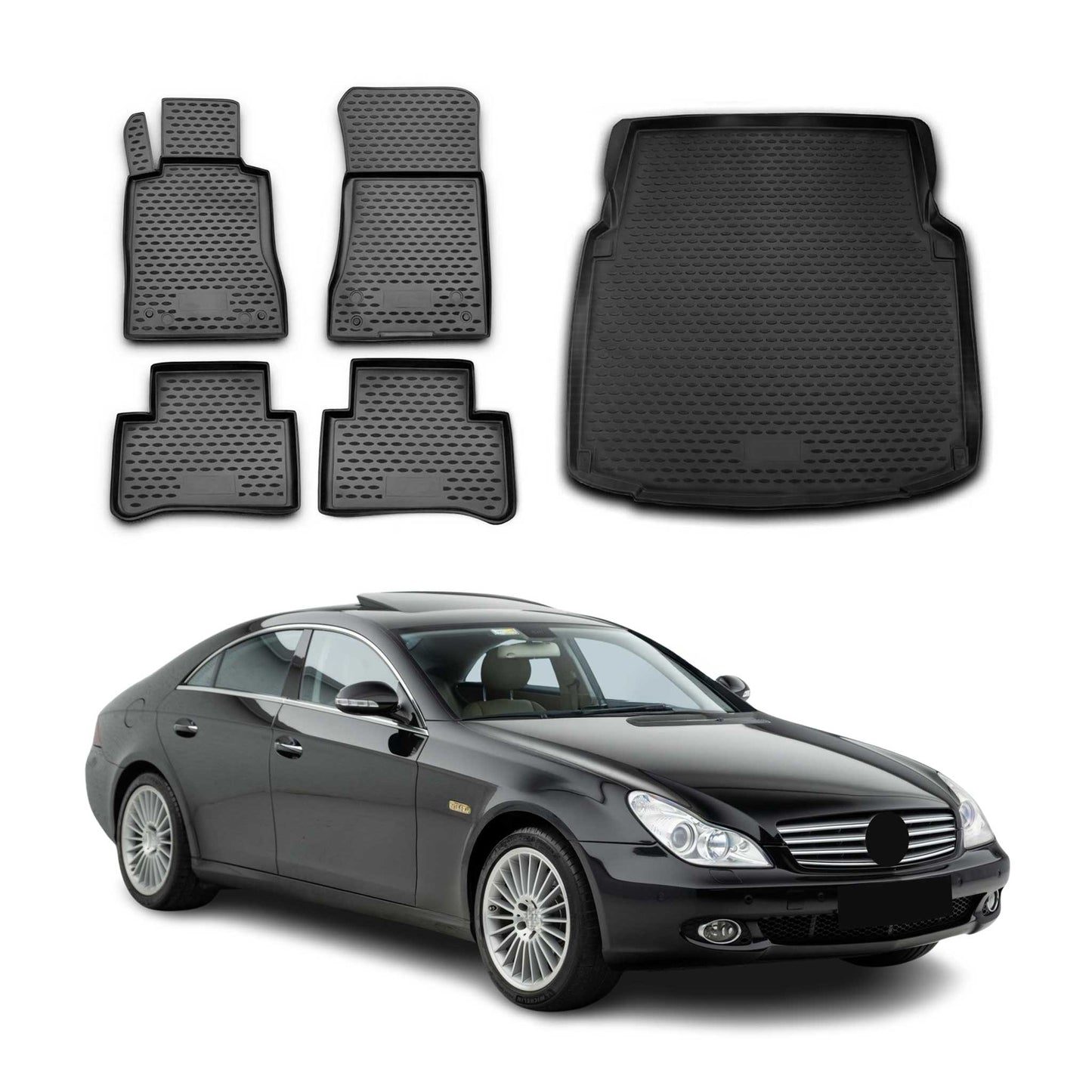 Fußmatten & Kofferraumwanne Set für Mercedes CLS C219 2004-2010 TPE Schwarz