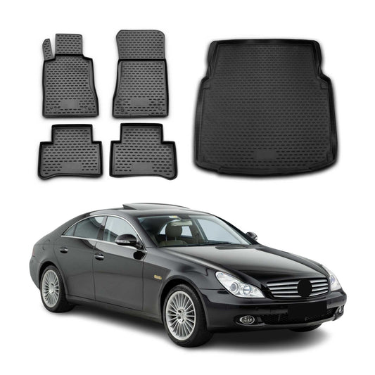 Fußmatten & Kofferraumwanne Set für Mercedes CLS C219 2004-2010 TPE Schwarz