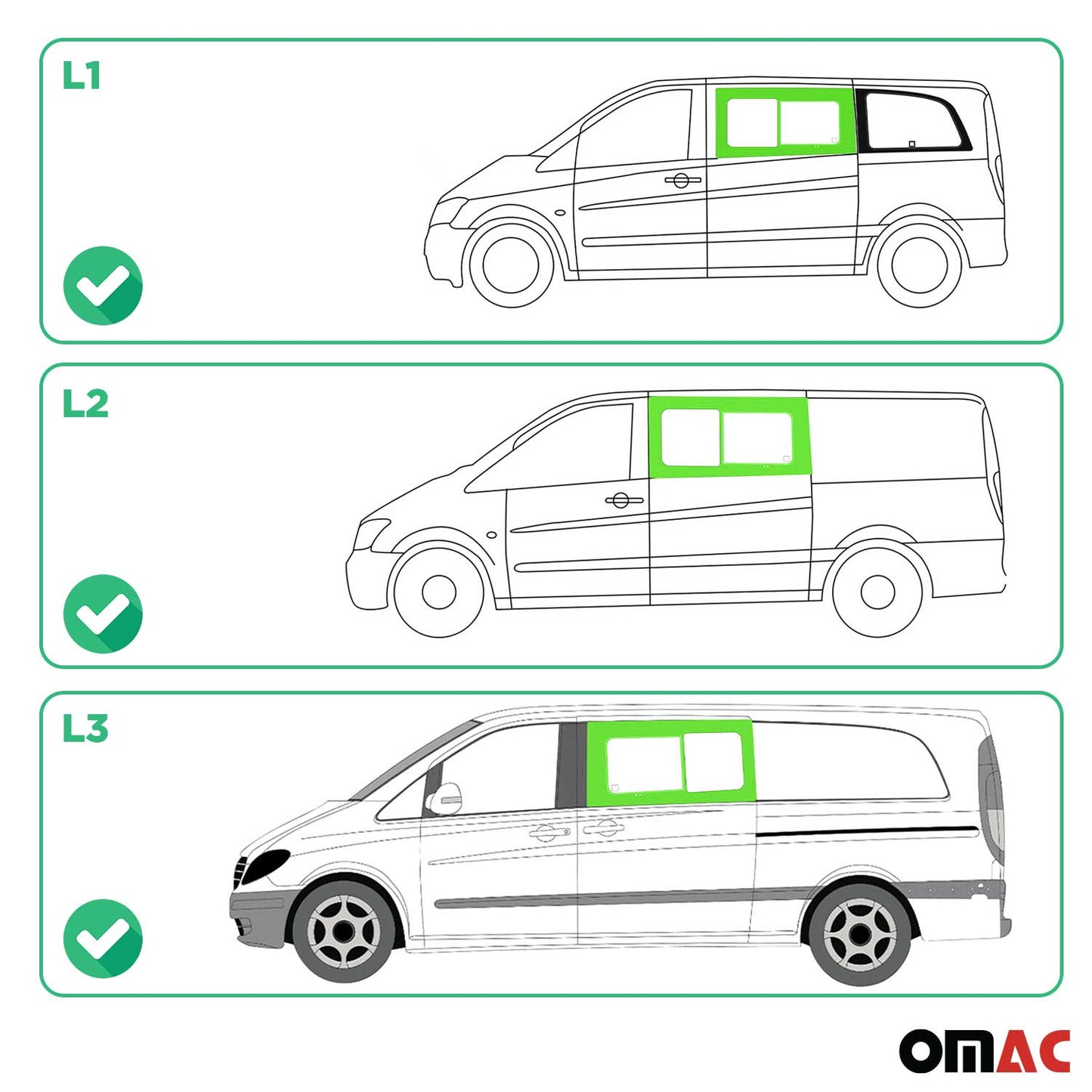 Seitenfenster Schiebefenster für Mercedes Vito W639 2003-14 Vorne Links L1 L2 L3