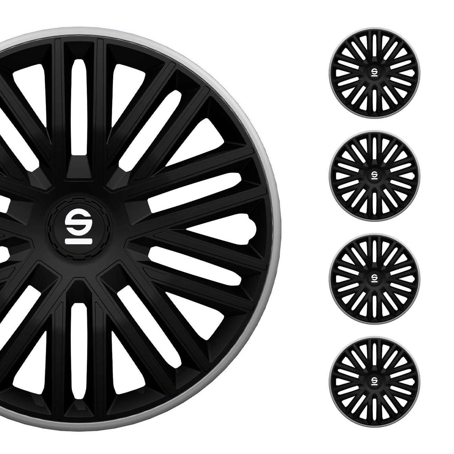 Radkappen Radzierblenden Sparco Bergamo 14" Zoll Abdeckung Set Schwarz Grau 4x